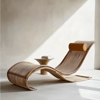 Wabi-sabi style solid wood rattan rocking chair, a modern and simple Japanese wabi-sabi style retro solid wood rattan rocking chair - Image 5