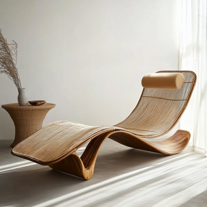 Wabi-sabi style solid wood rattan rocking chair, a modern and simple Japanese wabi-sabi style retro solid wood rattan rocking chair - Image 4