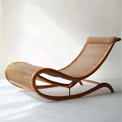 Wabi-sabi style solid wood rattan rocking chair, a modern and simple Japanese wabi-sabi style retro solid wood rattan rocking chair - Image 6