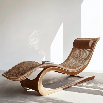 Wabi-sabi style solid wood rattan rocking chair, a modern and simple Japanese wabi-sabi style retro solid wood rattan rocking chair - Image 5
