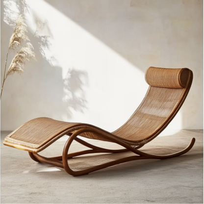 Wabi-sabi style solid wood rattan rocking chair, a modern and simple Japanese wabi-sabi style retro solid wood rattan rocking chair - Image 4