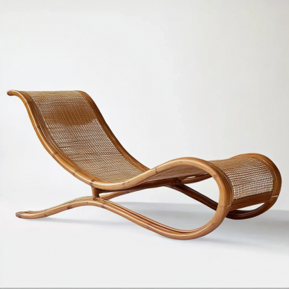 Wabi-sabi style solid wood rattan rocking chair, a modern and simple Japanese wabi-sabi style retro solid wood rattan rocking chair - Image 3