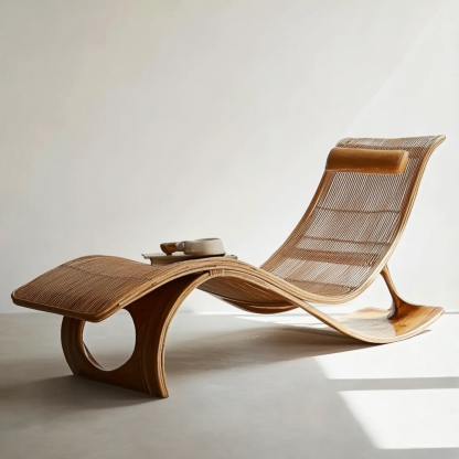Outdoor hotel rattan rocking chairs, Japanese modern minimalist wabi-sabi style, and retro solid wood swimming pool - Image 2