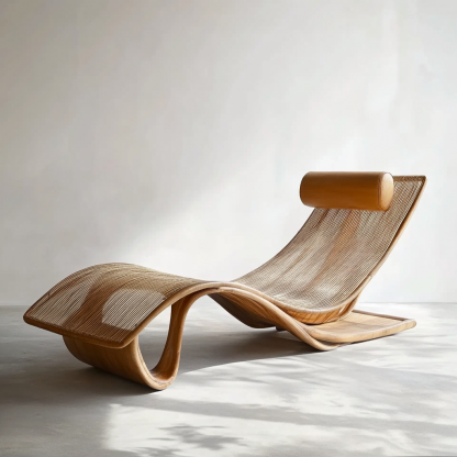 Wabi-sabi style solid wood rattan rocking chair, a modern and simple Japanese wabi-sabi style retro solid wood rattan rocking chair - Image 4