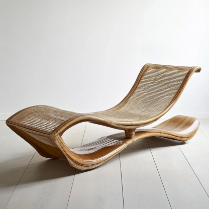 Wabi-sabi style solid wood rattan rocking chair, a modern and simple Japanese wabi-sabi style retro solid wood rattan rocking chair - Image 2
