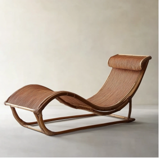 Wabi-sabi style solid wood rattan rocking chair, a modern and simple Japanese wabi-sabi style retro solid wood rattan rocking chair