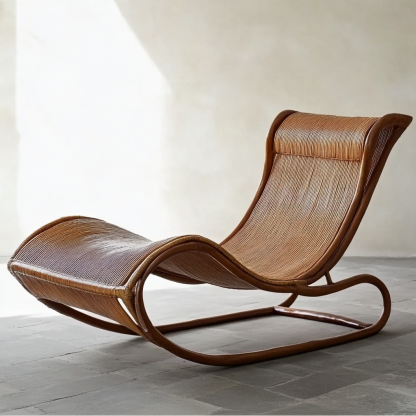 Wabi-sabi style solid wood rattan rocking chair, a modern and simple Japanese wabi-sabi style retro solid wood rattan rocking chair - Image 5