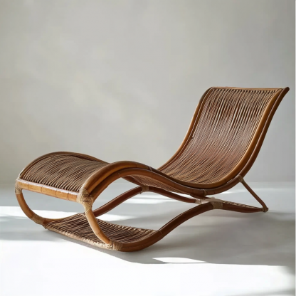 Wabi-sabi style solid wood rattan rocking chair, a modern and simple Japanese wabi-sabi style retro solid wood rattan rocking chair - Image 4