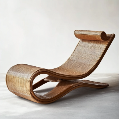 Wabi-sabi style solid wood rattan rocking chair, a modern and simple Japanese wabi-sabi style retro solid wood rattan rocking chair - Image 3