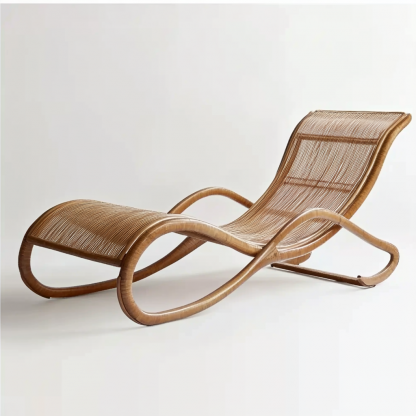 Wabi-sabi style solid wood rattan rocking chair, a modern and simple Japanese wabi-sabi style retro solid wood rattan rocking chair - Image 2
