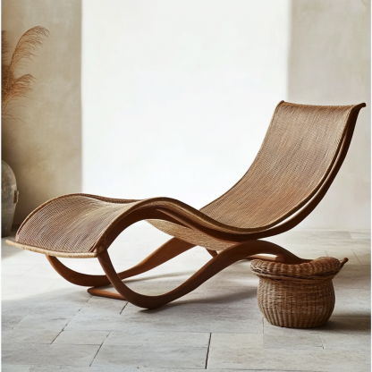 Wabi-sabi style solid wood rattan rocking chair, a modern and simple Japanese wabi-sabi style retro solid wood rattan rocking chair - Image 3