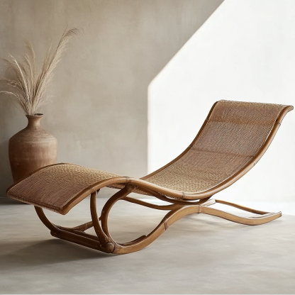 Wabi-sabi style solid wood rattan rocking chair, a modern and simple Japanese wabi-sabi style retro solid wood rattan rocking chair - Image 4
