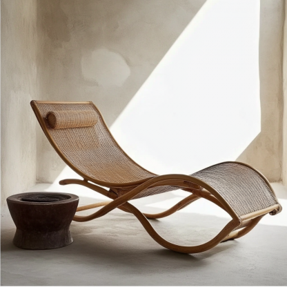 Wabi-sabi style solid wood rattan rocking chair, a modern and simple Japanese wabi-sabi style retro solid wood rattan rocking chair - Image 5