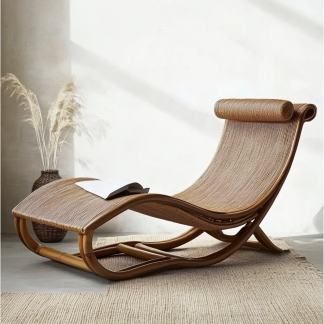 Wabi-sabi style solid wood rattan rocking chair, a modern and simple Japanese wabi-sabi style retro solid wood rattan rocking chair