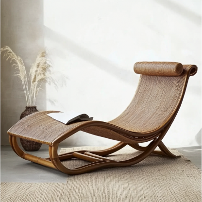 Wabi-sabi style solid wood rattan rocking chair, a modern and simple Japanese wabi-sabi style retro solid wood rattan rocking chair