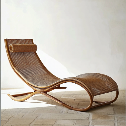 Wicker courtyard rocking chair, comfortable for the elderly to rest, neck-protecting balcony leisure lounge chair, garden nap rocking chair, suitable for all four seasons - Image 2