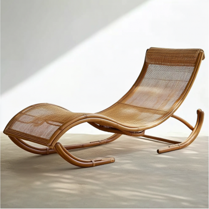 Wabi-sabi style solid wood rattan rocking chair, a modern and simple Japanese wabi-sabi style retro solid wood rattan rocking chair - Image 7