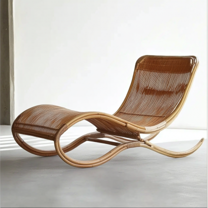 Wabi-sabi style solid wood rattan rocking chair, a modern and simple Japanese wabi-sabi style retro solid wood rattan rocking chair - Image 8