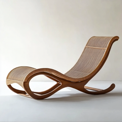 Wabi-sabi style solid wood rattan rocking chair, a modern and simple Japanese wabi-sabi style retro solid wood rattan rocking chair - Image 9