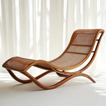 Wabi-sabi style solid wood rattan rocking chair, a modern and simple Japanese wabi-sabi style retro solid wood rattan rocking chair - Image 2