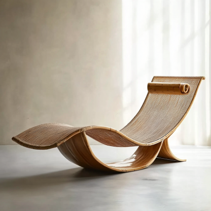 Wabi-sabi style solid wood rattan rocking chair, a modern and simple Japanese wabi-sabi style retro solid wood rattan rocking chair - Image 3