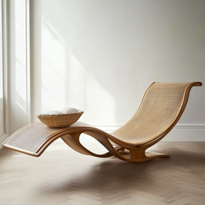 Wabi-sabi style solid wood rattan rocking chair, a modern and simple Japanese wabi-sabi style retro solid wood rattan rocking chair - Image 3