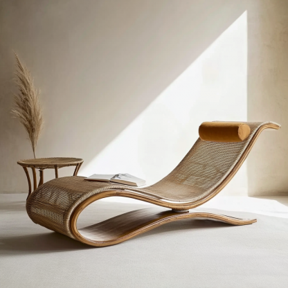 Wabi-sabi style solid wood rattan rocking chair, a modern and simple Japanese wabi-sabi style retro solid wood rattan rocking chair - Image 2