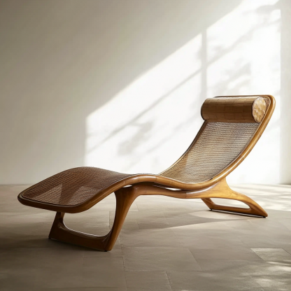 Wabi-sabi style solid wood rattan rocking chair, a modern and simple Japanese wabi-sabi style retro solid wood rattan rocking chair - Image 2