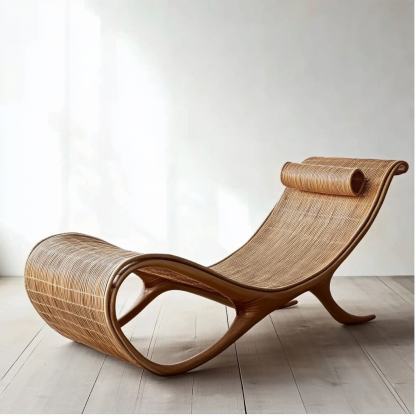 Wabi-sabi style solid wood rattan rocking chair, a modern and simple Japanese wabi-sabi style retro solid wood rattan rocking chair - Image 2