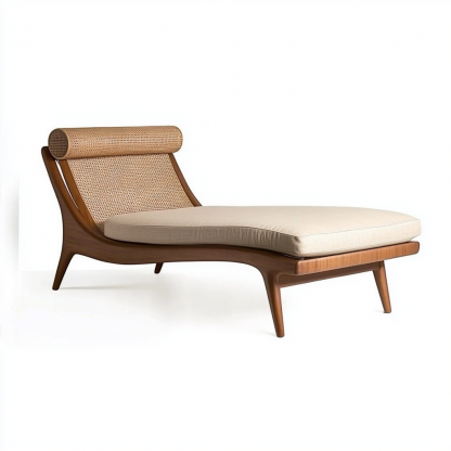 Wabi-sabi style solid wood rattan rocking chair, a modern and simple Japanese wabi-sabi style retro solid wood rattan rocking chair - Image 7