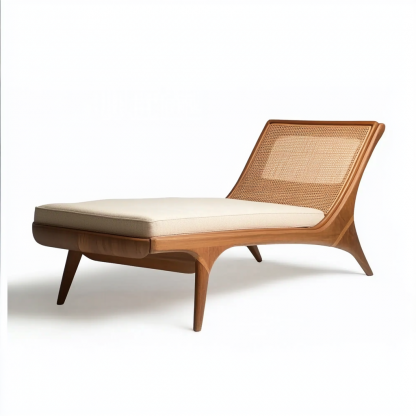 Wabi-sabi style solid wood wicker lounge chair, a modern and simple Japanese wabi-sabi style retro original solid wood wicker lounge chair - Image 3