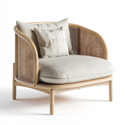 Wabi-sabi style rattan sofa chair, living room single lounge chair, home balcony oak rattan chair - Image 11