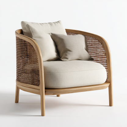 Wabi-sabi style rattan sofa chair, living room single lounge chair, home balcony oak rattan chair - Image 10