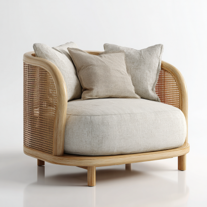 Wabi-sabi style rattan sofa chair, living room single lounge chair, home balcony oak rattan chair - Image 8