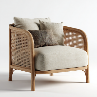Wabi-sabi style solid wood sofa, modern and simple living room, rattan sofa, homestay, fabric empress lounge chair set