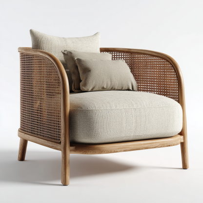 Wabi-sabi style solid wood sofa, modern and simple living room, rattan sofa, homestay, fabric empress lounge chair set - Image 4
