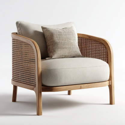Wabi-sabi style solid wood sofa, modern and simple living room, rattan sofa, homestay, fabric empress lounge chair set - Image 3