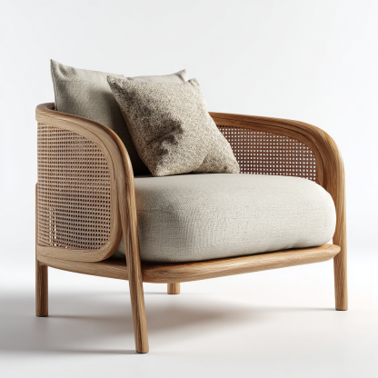 Wabi-sabi style solid wood sofa, modern and simple living room, rattan sofa, homestay, fabric empress lounge chair set - Image 2