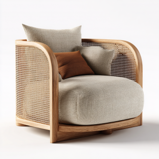 Wabi-sabi style rattan single-person sofa chair, living room balcony leisure chair, homestay hotel furniture