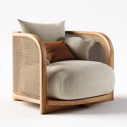 Wabi-sabi style rattan single-person sofa chair, living room balcony leisure chair, homestay hotel furniture