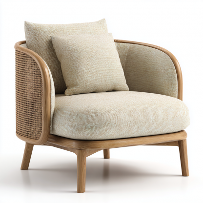 Wabi-sabi style rattan single sofa, simple and modern solid wood rattan chair, reception chair for club living room, lazy sofa - Image 9