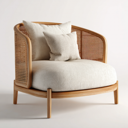 Wabi-sabi style solid wood rattan lazy sofa, living room rattan chair, designer creative leisure chair and long bench - Image 9
