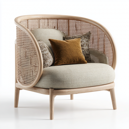 Wabi-sabi style solid wood rattan lazy sofa, living room rattan chair, designer creative leisure chair and long bench - Image 8