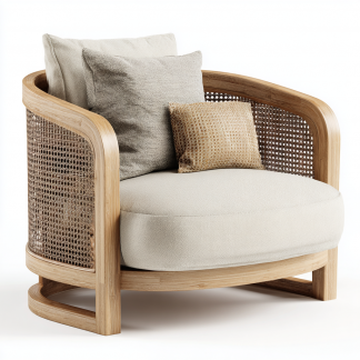 Wabi-sabi style solid wood rattan lazy sofa, living room rattan chair, designer creative leisure chair and long bench
