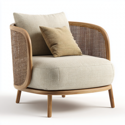 Wabi-sabi style rattan lounge chair, solid wood single sofa, hotel and homestay sales office negotiation chair, office - Image 9