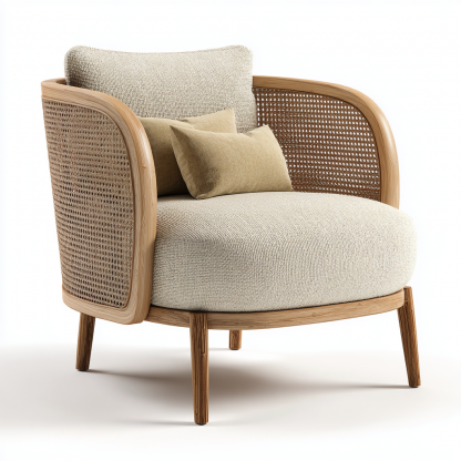 Wabi-sabi style rattan lounge chair, solid wood single sofa, hotel and homestay sales office negotiation chair, office - Image 8