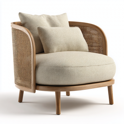 Wabi-sabi style rattan lounge chair, solid wood single sofa, hotel and homestay sales office negotiation chair, office - Image 7