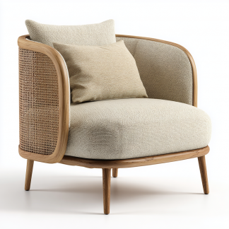 Wabi-sabi style rattan lounge chair, solid wood single sofa, hotel and homestay sales office negotiation chair, office