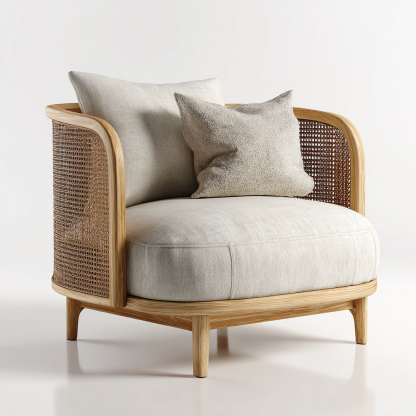 Wabi-sabi style rattan lounge chair, solid wood single sofa, hotel and homestay sales office negotiation chair, office - Image 9