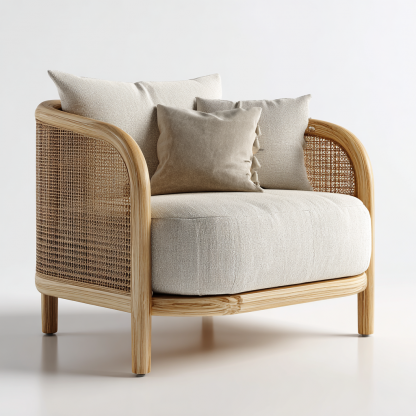 Wabi-sabi style rattan lounge chair, solid wood single sofa, hotel and homestay sales office negotiation chair, office - Image 8